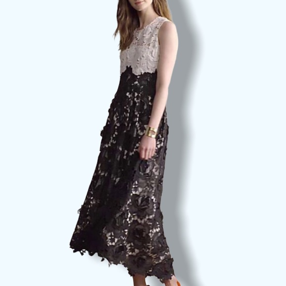 New $598 Hunter Bell Anthropologie Snow Bell 2 / XS Black White Lace Formal Gown - Picture 2 of 6